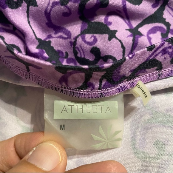 Athleta Faux Wrap Nectar Purple Vine Scroll Stretch Knit Dress - Picture 5 of 6